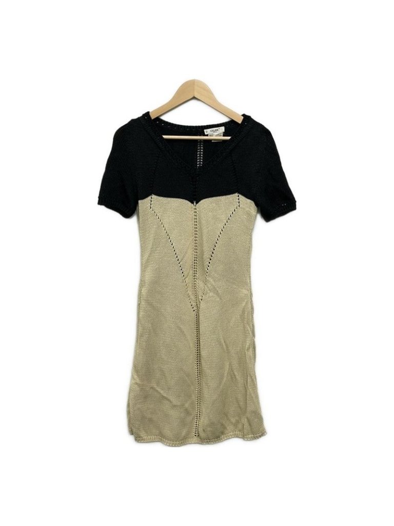 Celine Dress 38 M Black Beige Short Sleeve Knee Length